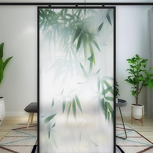 Bambusblatt-Druck, Sichtschutz-Fensterfolie, Buntglas, statische Haftung, Fensterbehandlungen, Glasaufkleber, dekorative Folie für Seitenglastür, Heimdekoration, 40 x 140 cm