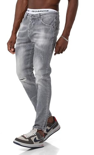 Redbridge - Pantaloni in jeans da uomo, in denim, con effetto strappato, grigio., 44/46 IT (31W/32L)
