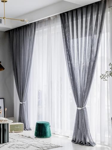 RILOOP Voile gardinen Vorhänge halbtransparent Schals Vorhang kurz Wohnzimmer Gardinen100WX240H(cm) Gris Oscuro