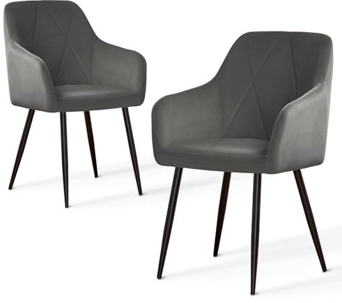 JYMTOM Esszimmerstühle 2er Set Samtbezug Polsterstuhl Wohnzimmerstuhl mit Armlehnen Sessel mit Rückenlehne Diamond Design Stuhl Esszimmer für Esstisch (2, grau)
