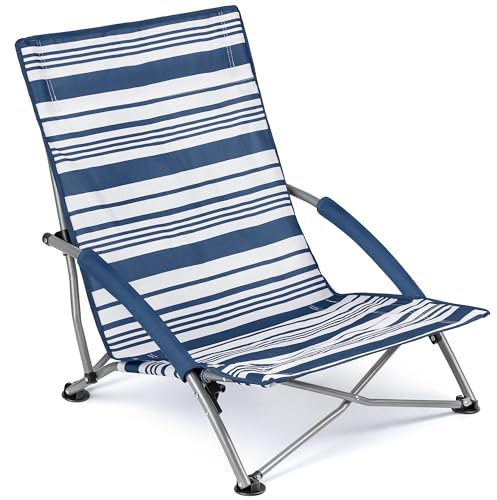 Trail Chaise Pliante Basse, Transat Pliable, Chaise Pliable de Plage Idéale pour Le Jardin, Les Pique-niques et Festivals, Accoudoirs Rembourrés, Pieds Anti-Affaissement, Sac de Transport avec Sangle