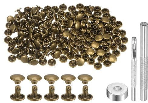 QUARKZMAN 100 Stück 6 x 8mm Leder Nieten, Runde Doppelkappe Tubular Metall Hohlnieten mit Werkzeugen, Zubehör Rücknieten für Lochzange Gürtel Dekoration Kleidung DIY Handwerk (Bronze)