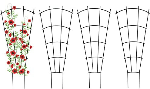 Thealyn 4er Pack Indoor-Pflanzen-Trellis für kletternde Topfpflanzen, Outdoor Metall Garten Trellis für Zimmerpflanzen, Blumen, Weinreben, Fächerform, Schwarz (Black, 60)