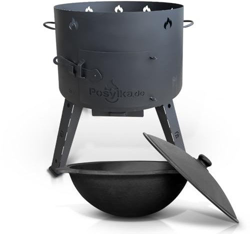 Utschak Feuerofen mit Gusseisen Topf runder Boden mit Deckel (22 L) Kazan KazanoFF, Учаг, Outdoor, Feuerschale, Camping, Kasan, Gulaschkanone Dutch Oven (Set 5)