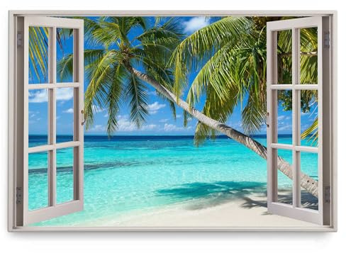 Paul Sinus Wandbild 120x80cm Fensterbild Traumstrand Sommer Meer Türkis Palmen Südsee