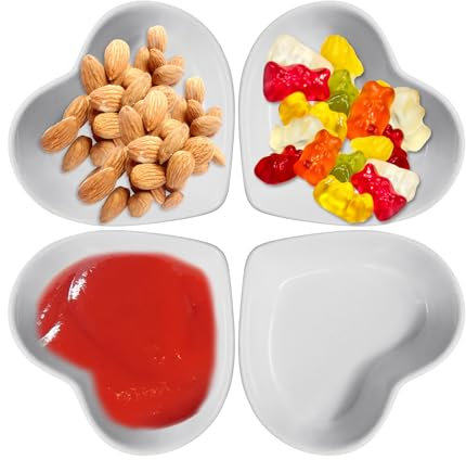 Uooker 4PCS Ceramic Dipping Bowls, Heart Shaped Mini Ceramic Seasoning Dish, Sushi Dipping Dish, Snack Dish for Appetizers, Desserts, Ice Cream, Perfect for Dinner, Afternoon Tea, Baking, Grilling