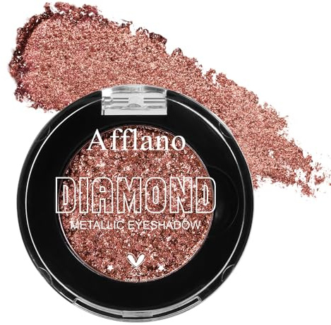 Afflano Rot Braune Glitter Eyeshadow Funkeln, Einzelne Intensive Farbe Champagner Rot Lidschatten Ein-Wisch Abdeckung, Lang Anhaltende Metallische Lidschattenpalette für Neutraler Augenaufschlag, 15H