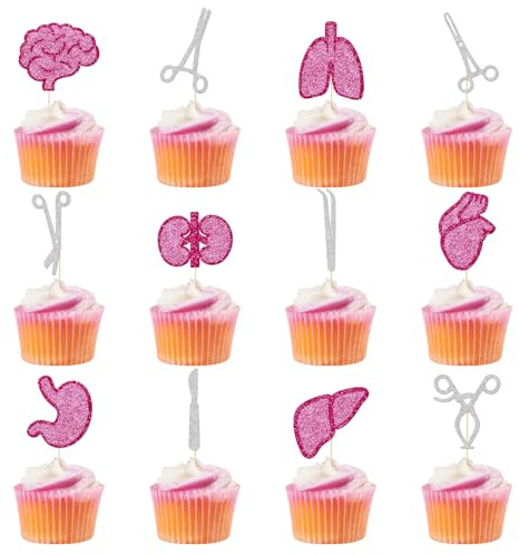 Cupcake-Topper für chirurgische Werkzeuge, Party-Dekoration, Nephrologe, Party-Dekoration, chirurgische Woche, Party-Dekorationen, Glitzer, 24 Stück