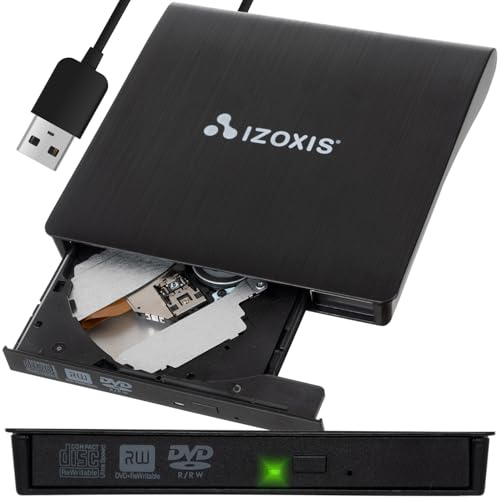 Izoxis Unità CD/DVD esterna USB 3.0 Type-C compatta Portatile Plug & Play Windows 98, SE, ME, 2000, XP, Vista, Windows 7, 8, MAC OS 9.X/ 10.X/Linux 24351