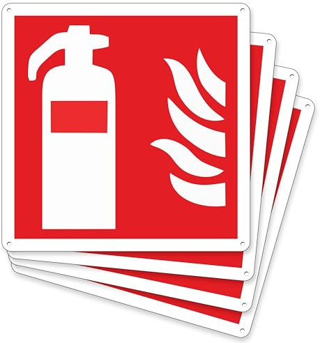 pubblimania 4 Feuerlöscher | Notfall- und Sicherheitsschild aus Aluminiumverbundmetall 3 mm dick (Cm 14,5 x 14,5) (4 Schild Feuerlöscher)