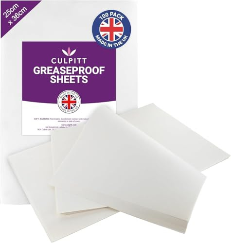 Culpitt Greaseproof Paper Sheets | White | 100 Sheets | Pre Cut Baking Paper For Baking, Freezing, Serving, Airfrying, Displaying | Cookies, Cakes, Pastries, Sandwiches - 25cm x 36cm - 100