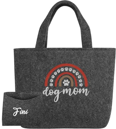 AMBERGER DESIGN by A&M Osterhage amd Große personalisierte Filz Shopper Tasche „Dog Mom“ – außen bestickt & innen mit Hundename bedruckt – Geschenkidee für Hundebesitzerinnen