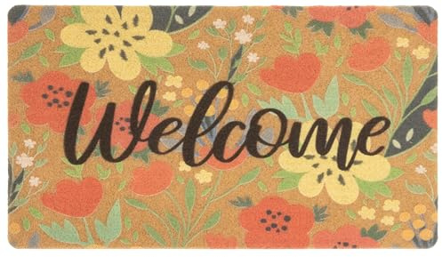 CaySep Paillasson floral bienvenue pour porte d'entrée - Printemps été - Décoration intérieure - Tapis antidérapant saisonnier 43 x 74 cm