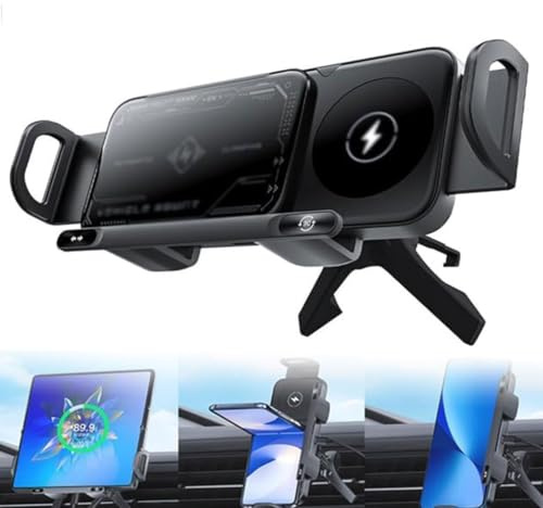 Keeplus 2-in-1 Foldable Car Phone Holder & Wireless Charger, High Intelligent Mobile Phone/Pad Holder, Car Mount Charger 15W Qi Wireless Fast Charging Cars Chargers, Universal Rotation Phones holder