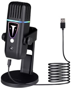 CS PRIORITY Microfono da gioco con registrazione USB, microfono a condensatore intelligente con cancellazione del rumore, per PC, computer, live streaming e canto (PD0-30 nero)