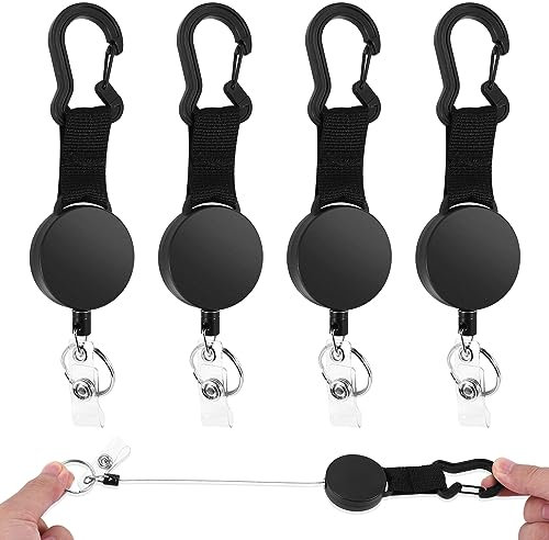 Pluuttiem Paquete de 4 llaveros retráctiles, carrete de llave extensible con cuerda de alambre de acero de 60 cm, mosquetón resistente, carrete de identificación táctica con retráctil
