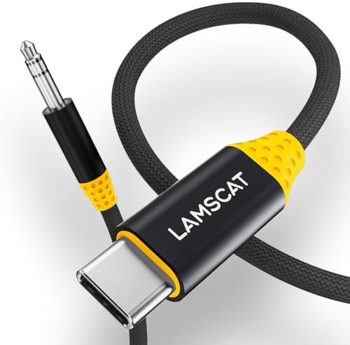 LAMSCAT Aux Kabel USB C 1.2M, USB C auf 3.5mm Jack Klinke Kabel Auto Handy, für iPhone 16/15/15pro/15plus/15pro max, Galaxy S24/S23/S22, Huawei, Kopfhörer Home/Car Stereo (Nickel, schwarz)