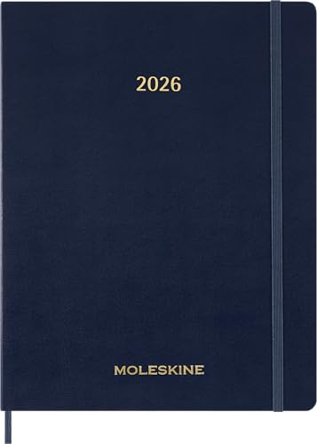 Moleskine Essential Planner 2025-2026, Vertikaler Wochenkalender 15 Monate, Mit Täglichen Zeitslots, Flexibler Einband, Farbe Blau, Format XXL 23,5x28,14