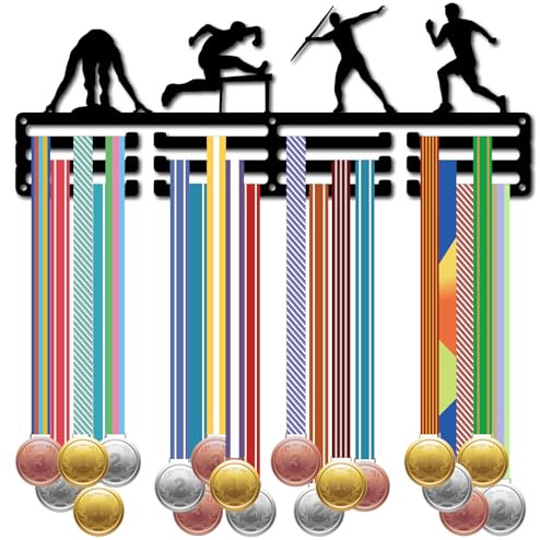 CREATCABIN Medaillenhalter Für Läufer Preisbandhalter Speerwurf Medaillen Für Sportmarathons Metallgestell 12 Haken Halterung Für Dekorativen Rahmen Aufhängen An Der Wand Für Spieler Athleten 40x15cm