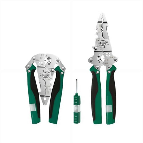 Generic Foldable Wire Stripper, Voltage Tester Pliers, Multi-functional Jaw, Built-in Voltage Detector, Ergonomic Handle, Stainless Steel, Green