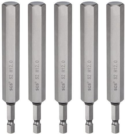 QUARKZMAN 5Pcs H12.0 Embout de Tournevis Hexagonal 12mm Métrique Pointe Plate 1/4 Tige Hexagonale 110mm (4.3) Longue Magnétique Embouts de Tournevis Industriels à Douille Hexagonale