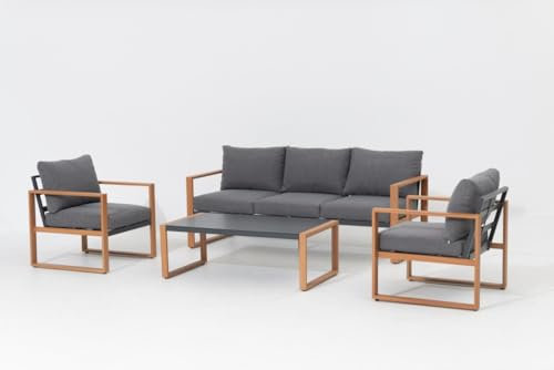 Primaster Gartenmöbel-Set Marbella Aluminium in Holzoptik Lounge Set Sitzgruppe