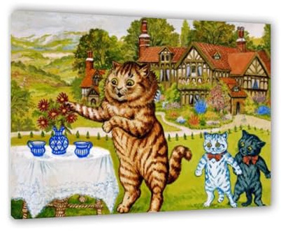 MYCGGDGH Louis Wain Cat Print two-jugs-of-milk Poster Psychedelic Cat Wall Art Louis Wain Canvas art for Bedroom Living Room Kitchen And Office85x70cm(33x27in) Framed