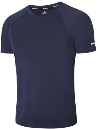 Mens Gym T-Shirts Athletic Running Sports T Shirts for Men Quick Dry Moisture Wicking Workout Work Training Breathable Cool Short Sleeve Tops（T5010-Navy-L）