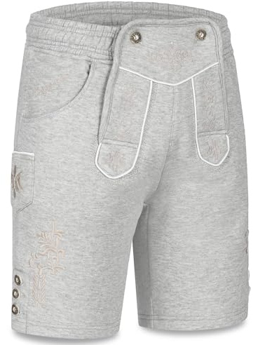 STEIGENHÖFER Men’s Lederhosen Sweatpants – Lederhosen Look for Oktoberfest – Traditional German Leather Outfit – Traditionally Embroidered – Grey – 3XL