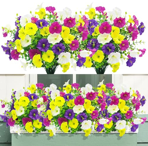 YSUVIN 4 Bouquets fiori finti, Gloire Matinale Realistici Fleurs Pétunia Bouquet Deco Piante Finte da Esterno Intérieur Soggiorno Casa Portico Giardino Balcone E Giardino(Multi)