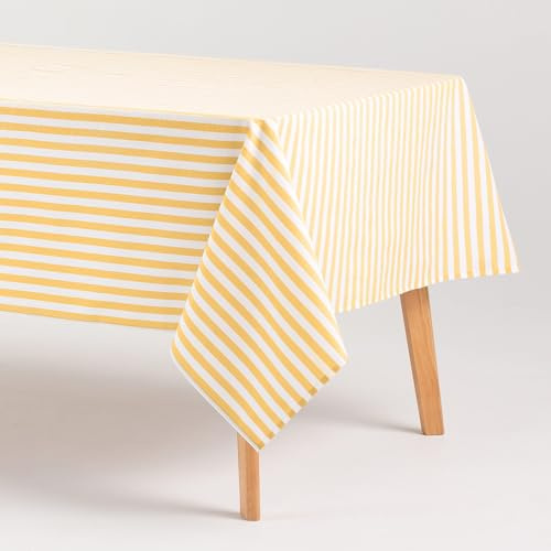GAMUSI Mantel Antimanchas Rectangular Tela algodón Impermeable Rayas Amarillo,140x100 cm