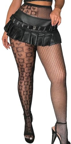 Buitifo Calcetines de red de pesca ajustados con patrón de calcetines de tirantes de cintura alta para mujeres