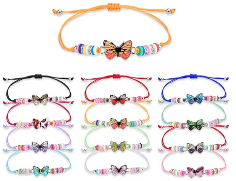 YZROHYI 12 Piezas Pulseras Amistad Niños,Pulseras de Mariposa,Pulsera Trenzada Ajustable,Pulseraes Regalo CumpleañOs Niños,Pulsera Mejor Amiga,Pulseraes de Cuerda para Decoración, Citas, Fiestas