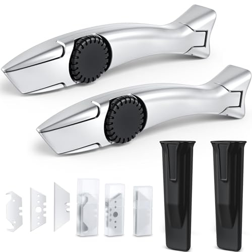 WILLBOND 2 Sets Heavy Duty Shark Shaped Knife with 30 Blades Silver Fixed Roofing Knife Utility Knives for Carpet, Drywall, Vinyl, Metal Cutting Tools with Storage Sheath