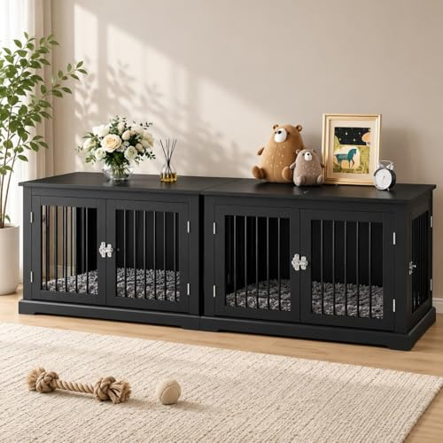 HOLTICO Hundebox für Zuhause, Hundekäfige Möbel mit Kissen, Hundebox Beistelltisch Groß, Hundehaus, Hundekäfige für Große Hunde, (Schwarz*2)