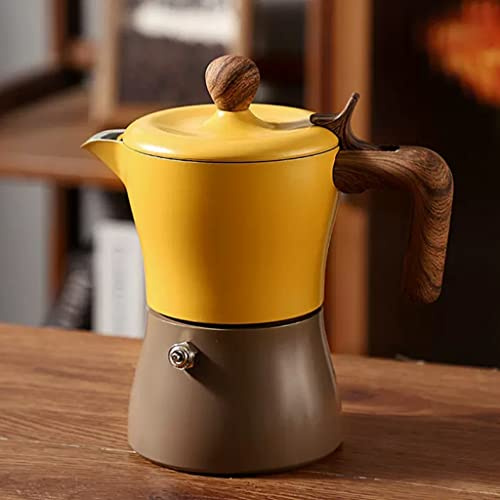 Cafetera italiana con percolador de café expreso, cafetera de aluminio de 3 tazas con mango de madera