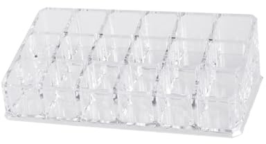 Expositor 18 Ranuras de Pintalabios de Acrílico Transparente Trapezoidal | Organización de Cosméticos, Uso Doméstico y Profesional, Diseño Simple y Práctico