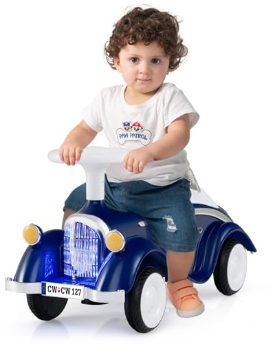 GOPLUS Kinder Rutschauto, Retro Classic Schiebeauto, Kinder Rutschfahrzeug mit Lenkrad, Hupe, LED-Scheinwerfern & Stauraum unter dem Sitz, Laufwagen für Jungen und Mädchen 19-36 Monate (Marineblau)