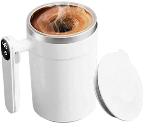Tasse à café auto-mélangeuse Tasse auto-mélangeuse de 400 ml avec affichage de la température à café électrique rechargeable avec couvercle et poignée pour bureau, maison, voyage, lait cacao, t