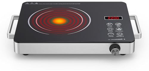 Daoseolo 1800W Portable Electric Stove 4-Hour Timer Electric Heating Plate Surface Touch and Knob Controls 12-Level Power Temperature Adjustment Compatible with All Flat-Bottom Cookware