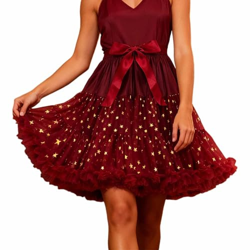 Gonne tutù da donna a strati in rete a sbuffo ballerina gonna fluida per balletto tutù danza gonna per feste in costume di carnevale usura comoda cintura elasticizzata, 01#_rosso, Taglia unica