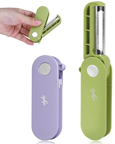 DOVBAN 2pcs Taglia Carote Julienne,Taglia Verdure Manuale,Spelucchino in Acciaio Inossidabile,Sbucciatore Universale,Pelapatate pieghevoli viola e verde per cucina viaggio e campeggio