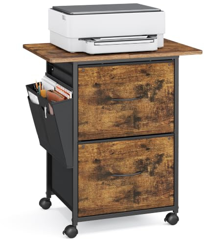 VASAGLE Filing Cabinet, Printer Stand with 2 Fabric Drawers and Side Pocket, Rolling Office Cabinet for A4, 60 x 40 x 68 cm, Rustic Brown, for Home Office, Bellah Collection OFC202KD01