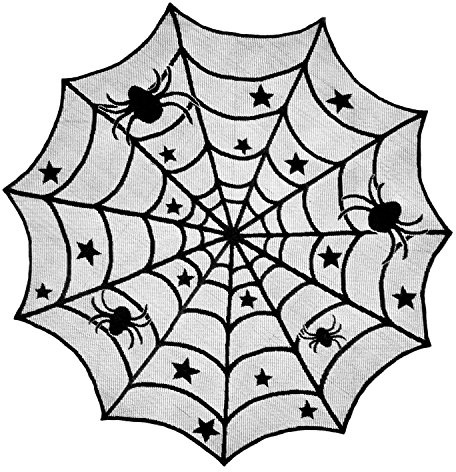 MAKFORT Spider Web Table Cloth Halloween Cobweb Lace Fabric Runner Cover-Round diameter 40 inch