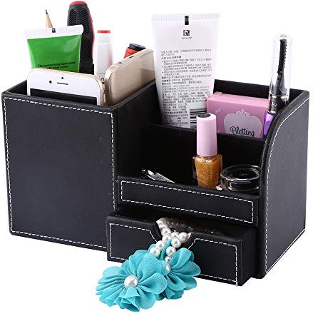 Wifehelper 1 Stück Holz Leder Multifunktions Schreibtisch Veranstalter Aufbewahrungsbox Stift Bleistift Handyhalter Fall