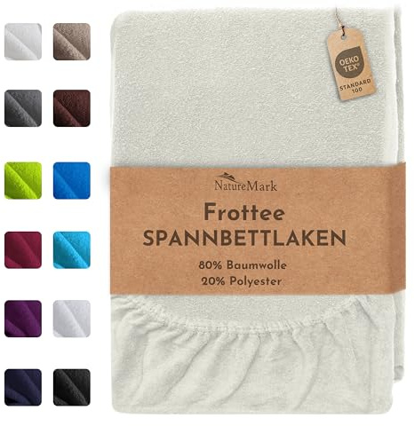 NatureMark Frottee Spannbettlaken – Weich und atmungsaktiv, hautfreundlich, praktisch & pflegeleicht, langlebig und strapazierfähig, 80% Baumwolle & 20% Polyester, 200x220 cm, Natur/Crème