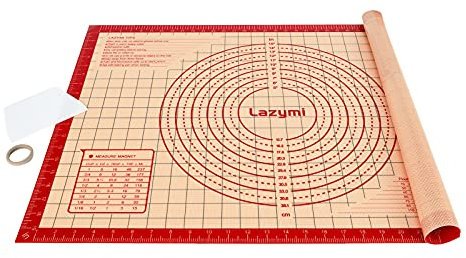 Lazymi Dicke Backunterlage Silikon Groß 71 x 51 cm, Antihaft Backmatte rutschfeste Teigmatte Ausrollmatte Arbeitsmatte mit Messung Silikonmatte Backen für Fondant Pizza Brot Matte, BPA Frei (Rot)