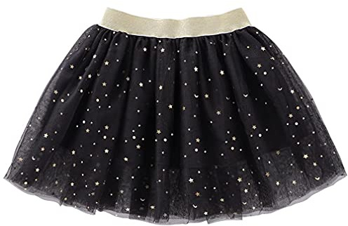 Toddlers Girls Sparkle Tulle Tutu Skirt with Sequins Stars Moon Sun (Black, 3-4years)