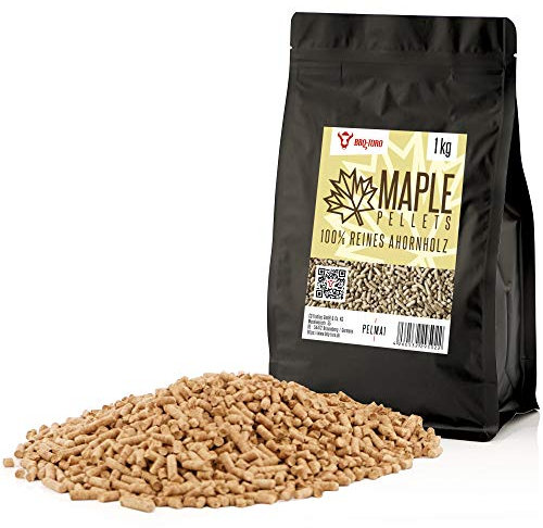BBQ-Toro Pellet di acero in legno d'acero al 100% | 1 kg | Pellets d'acero per grill, affumicatore, forno per pizza a pellet e sistemi di riscaldamento | Pellet alla griglia