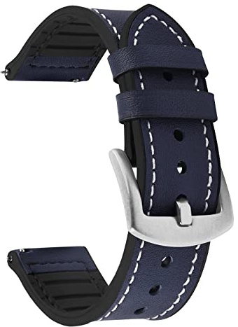 Fullmosa Uhrenarmband 22mm Leder mit Silikon Armband für Damen Herren | Schnellwechsel Ersatzarmband für Traditionale und Smartwatch Dunkelblau+Silberne Schnalle